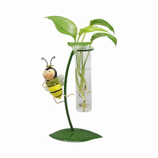 Hot selling bee figurine metal flower pot glass pant pot stand for living room decor