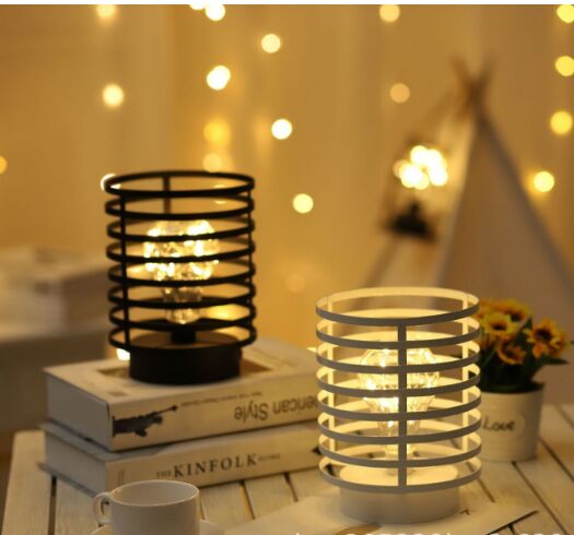 Wholesale Small Electric Metal Iron Craft Cylinder Bedside Table Lamps with Night Light for Adult Room 