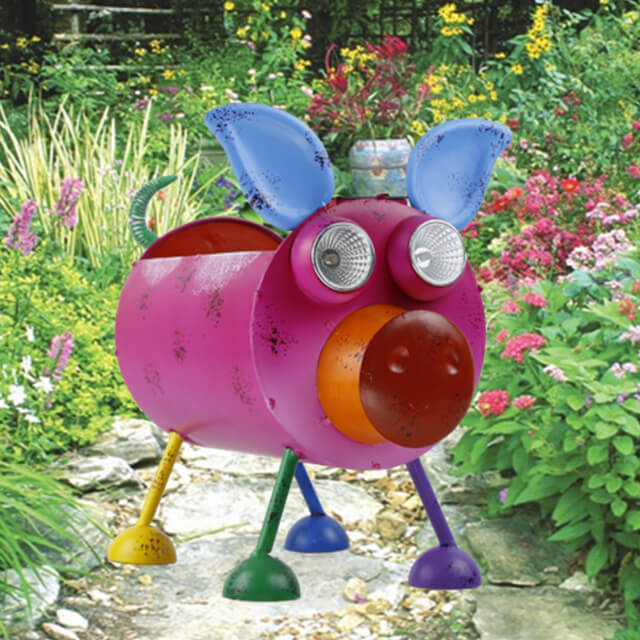 2020 Hot Sale Pig Garden Solar Plant Pot with Light Yard Art