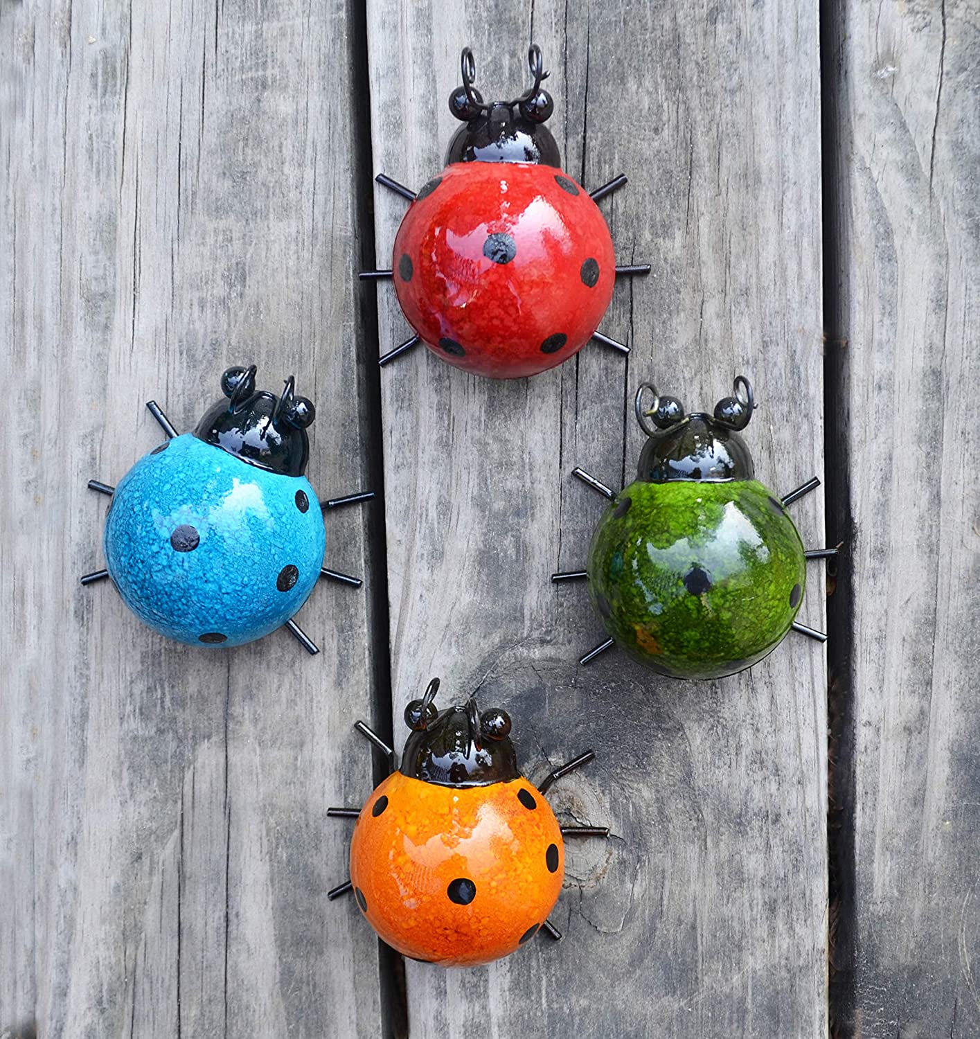 Metal Garden Wall Art Decorative Set of 4 Cute Ladybugs Outdoor Wall Sculptures