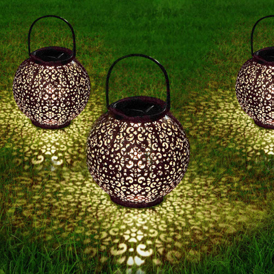 Holiday Party Decoration Patio Ornament Metal Garden Solar Powered LED Light Lantern