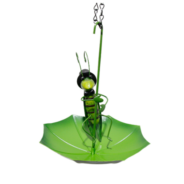 Garden hanging metal grasshopper decorative umbrella withh chian spinning bird feeder for sale