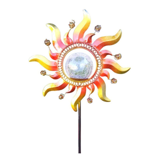 Solar Powered Glass Crackle Stake Color Changing Light with New Shining Sun