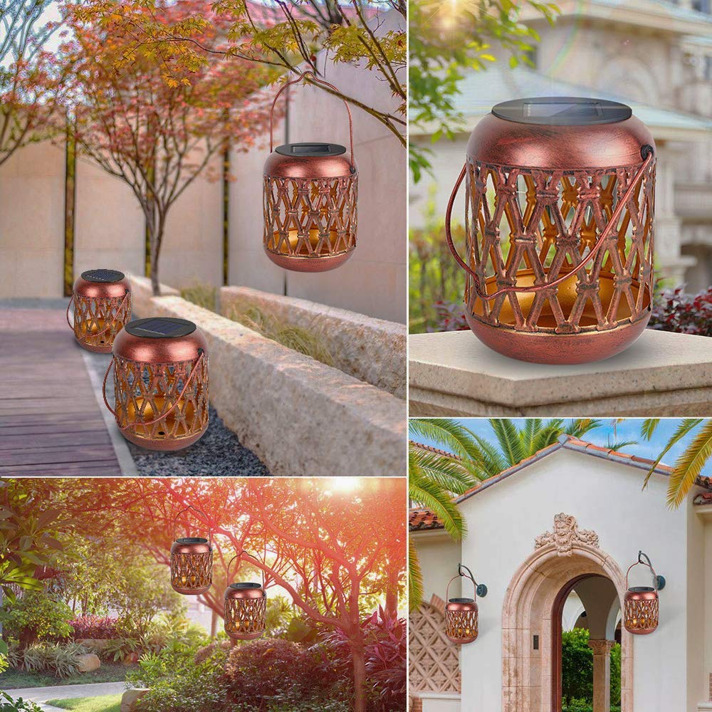 Outdoor Hanging Garden Decorative Tabletop Metal Solar Lantern Lights for Patio Landscape Backyard
