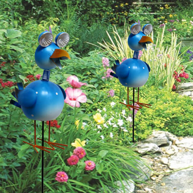Solar Led Garden Lights Metal Bird Stakes for Yard Ornaments