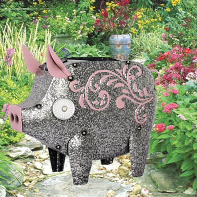 Cute Animal Pots Pig Solar Flower Pot Lighting Up Garden Ornaments