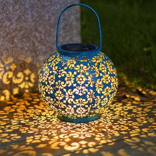 Garden Ornament Hollow Design Metal DIY Home Decor LED Solar Hanging Lantern
