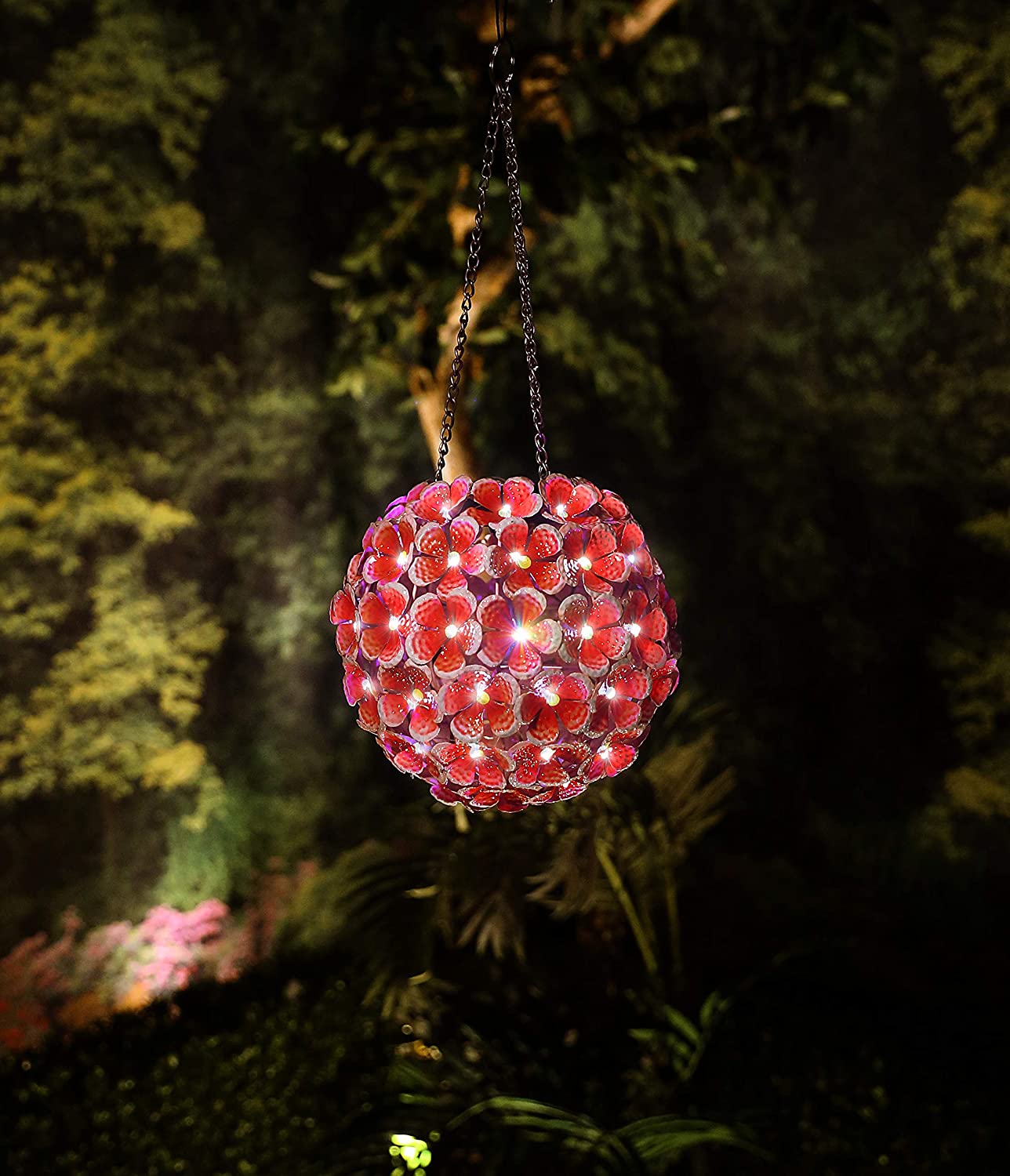 Solar Led String Lights Metal Hanging Hydrangea Ornament LED Lights Outdoor Garden Decor
