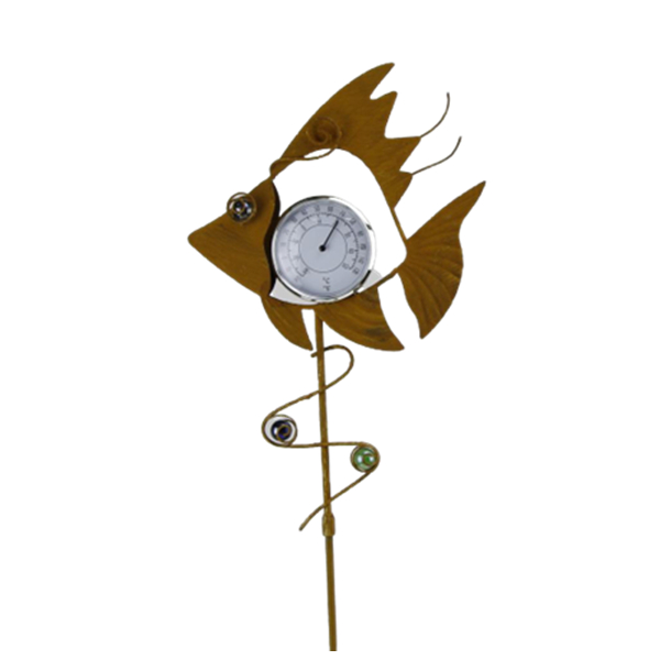 Metal rusty decorative garden fish statue iron wire thermometer lawn stakes