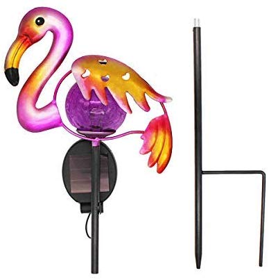 Outdoor Metal Animal Sculpture Pink Flamingo Garden Decoration Planter Solar LED Stake Light