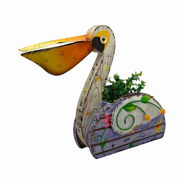 Metal wooden effect plant holder vintage bird plant stands pelican garden ornaments flower pot
