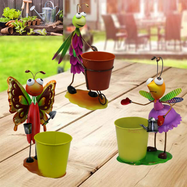 Cute Plant Pots Metal Insect with Flower Pot for Decoration And Planter