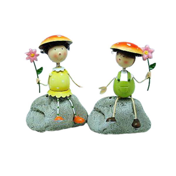 Little boy and girl garden statues with flower cool home decor yard ornaments near home